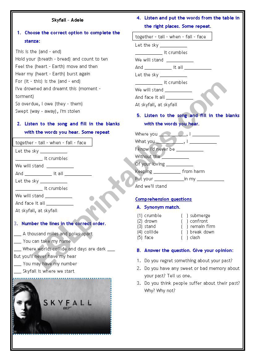 Skyfall - Adele worksheet