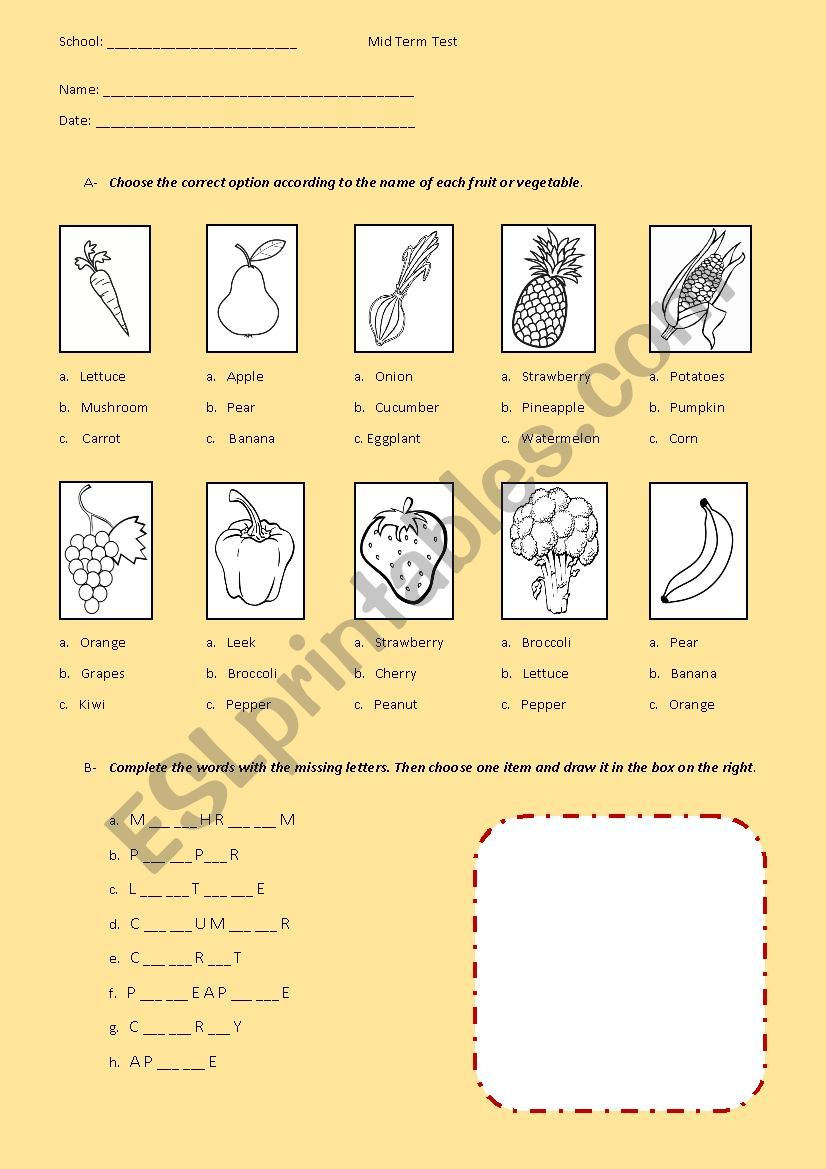 Mid-term test worksheet
