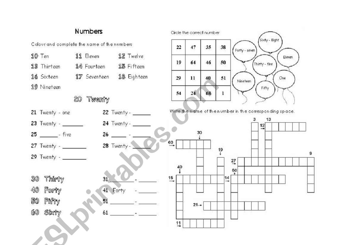 Numbers worksheet