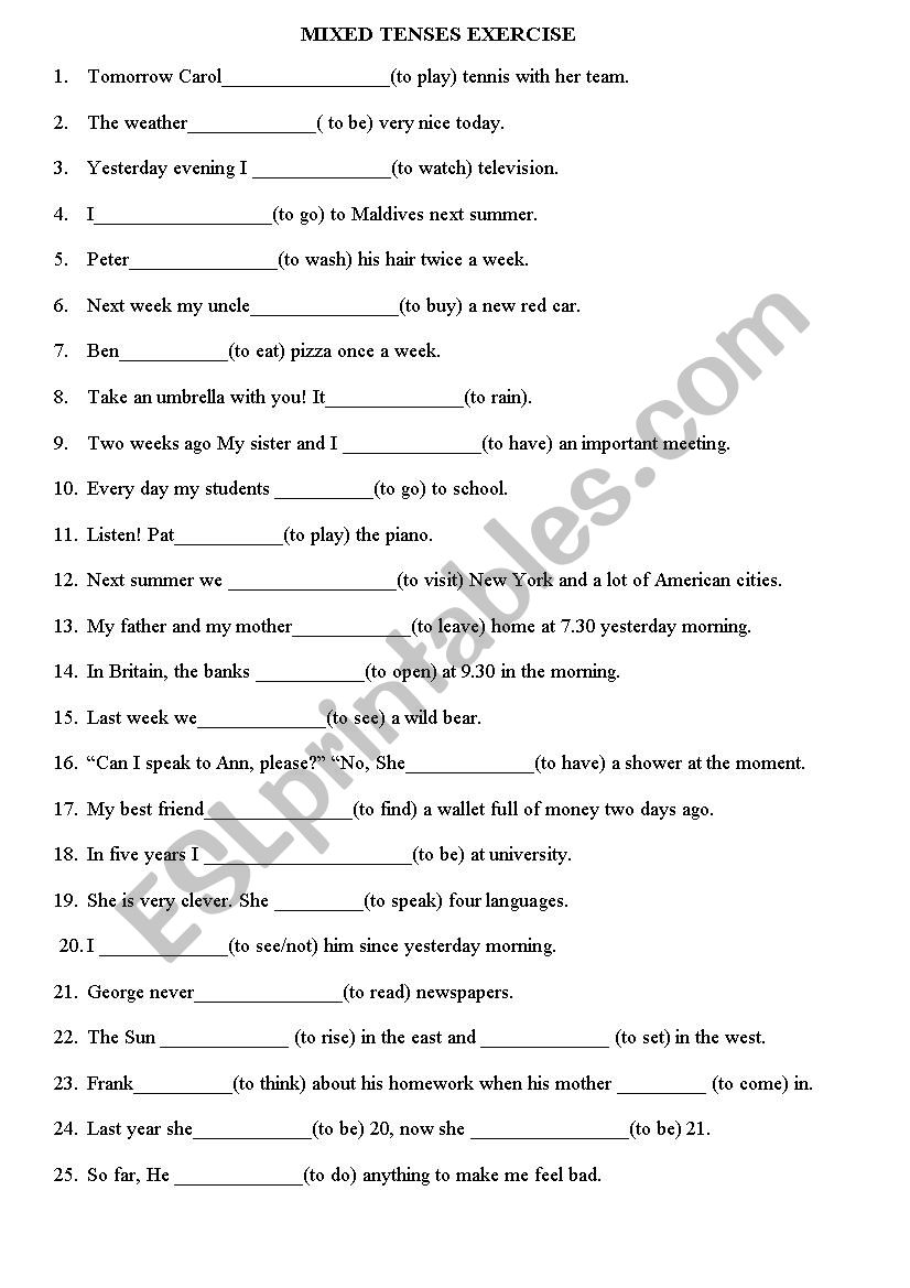 Mixed tenses reveiw worksheet