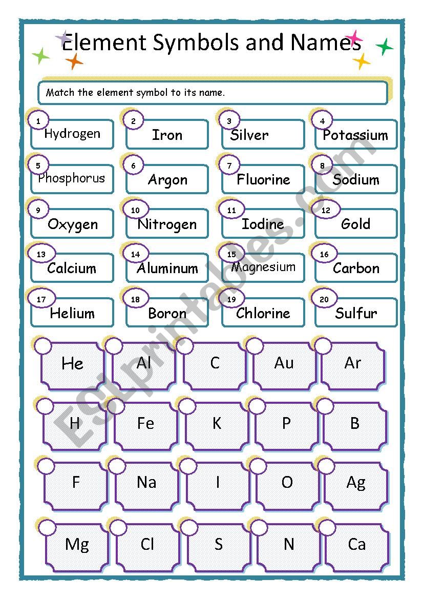 Element symbols and names worksheet