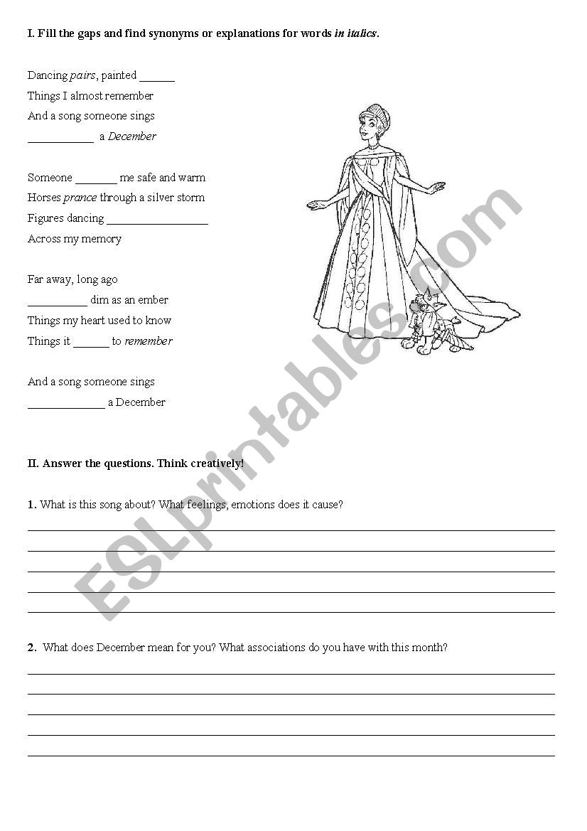 Once Upon a December worksheet