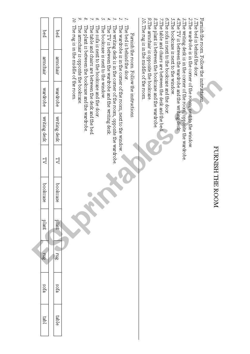 Furnish the room worksheet