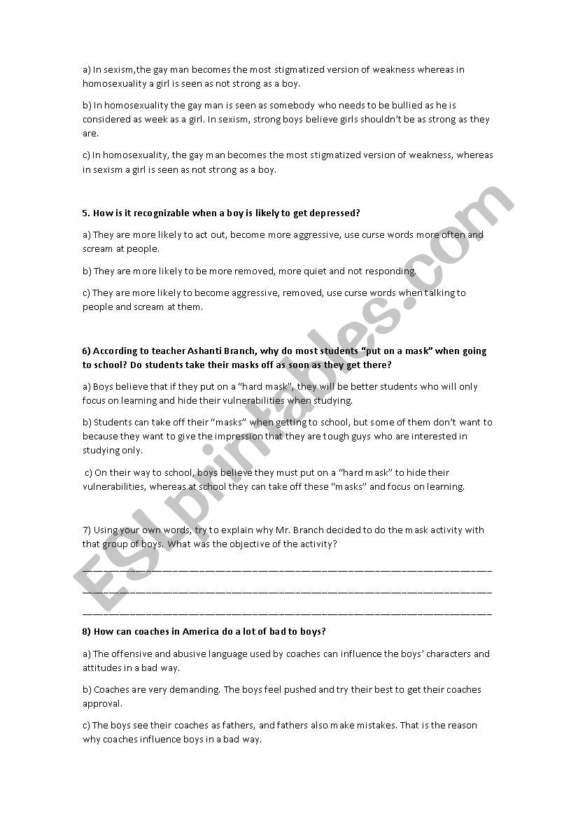 Documentary: The mask you live in - ESL worksheet by lazyteacher