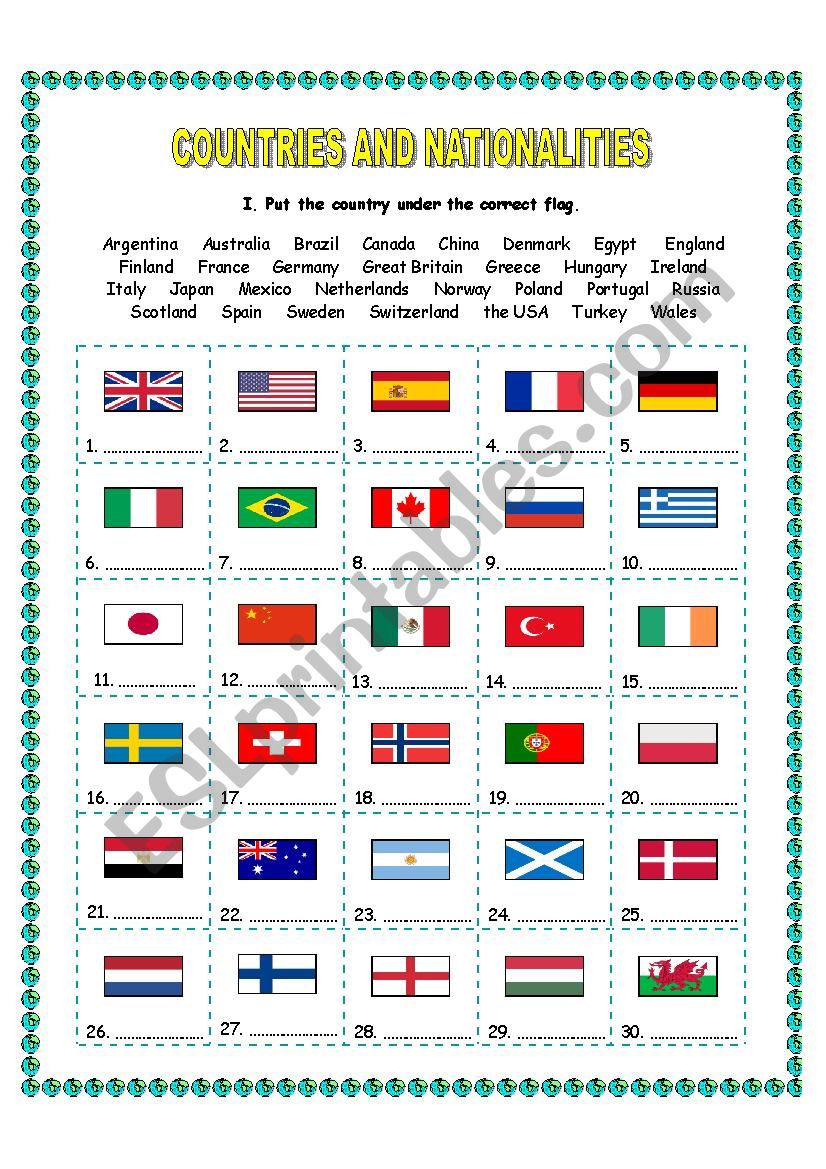 Countries & nationalities worksheet