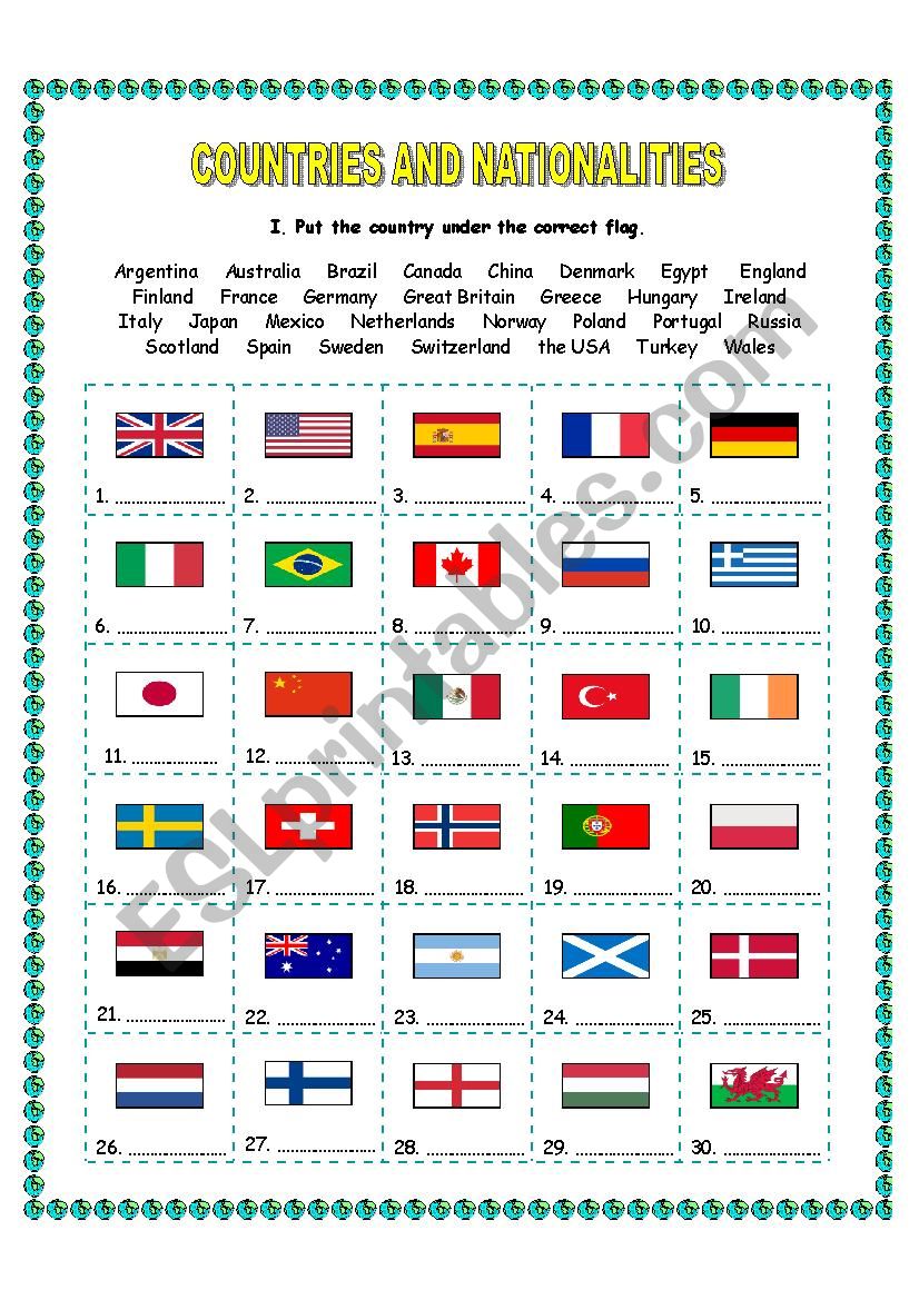 Countries & nationalities worksheet