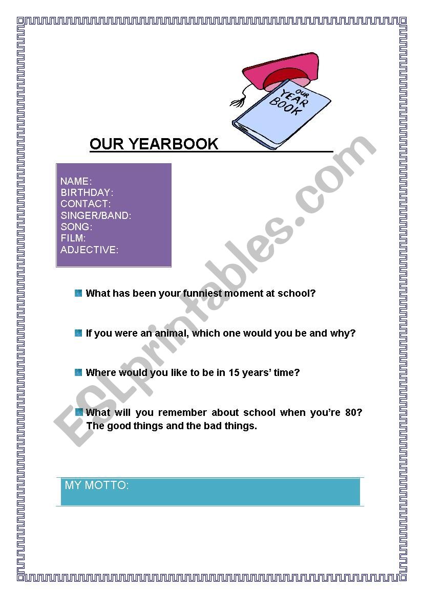 OUR YEARBOOK worksheet
