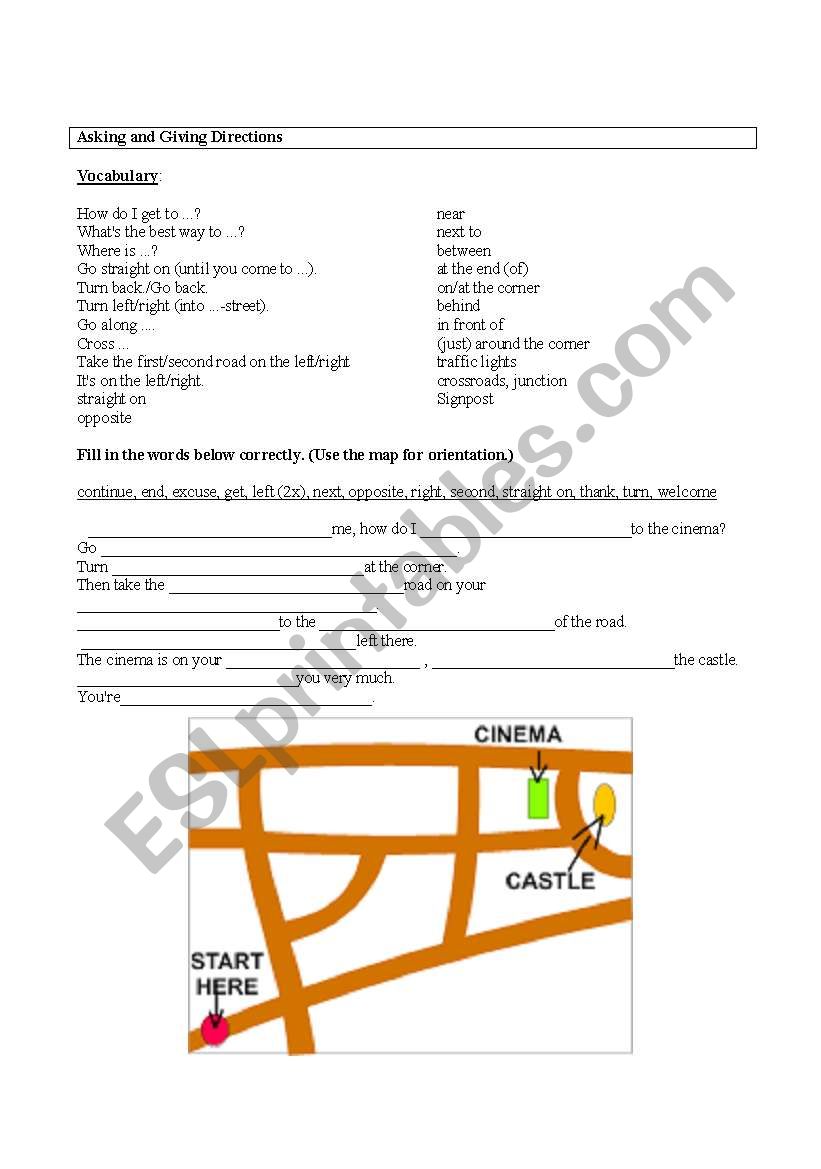 Asking and giving directions worksheet