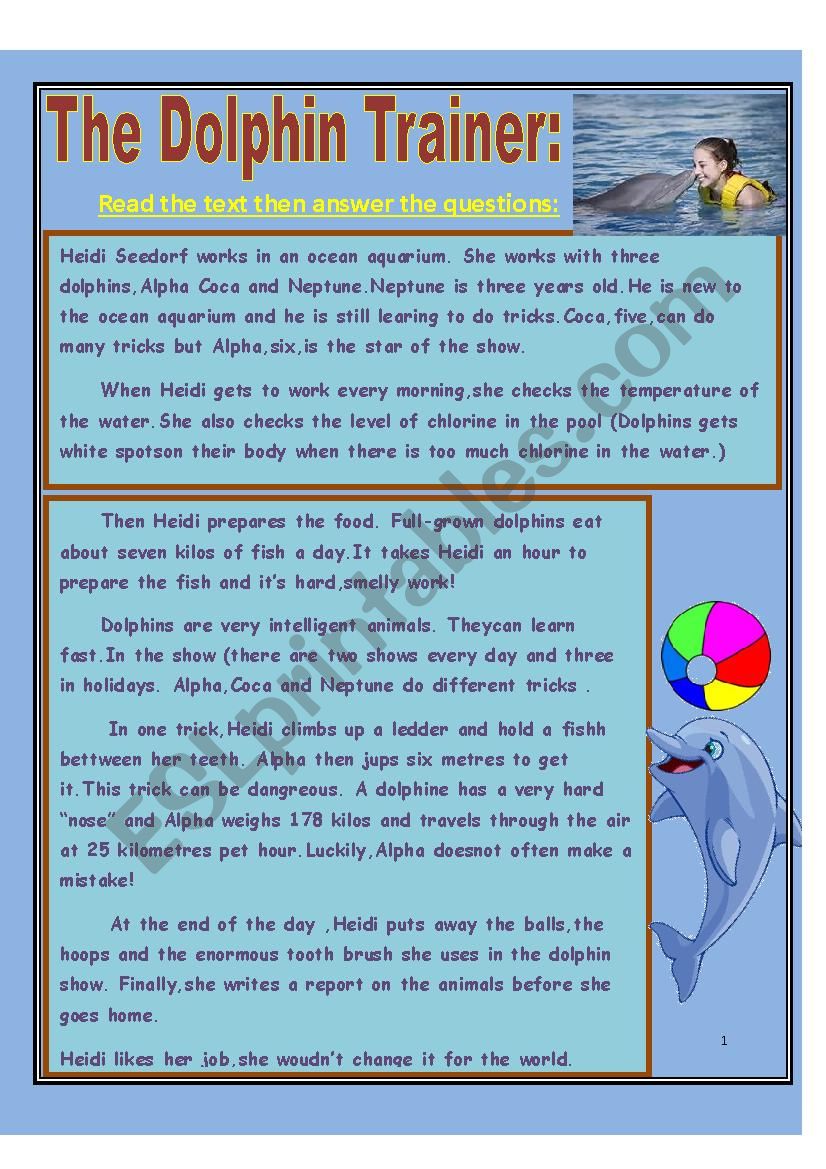 The dolphin trainer worksheet