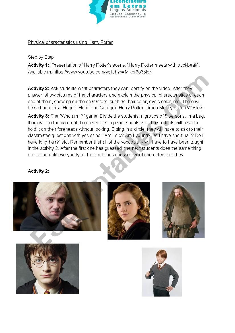 Harry Potter lesson plan for physical characteristics