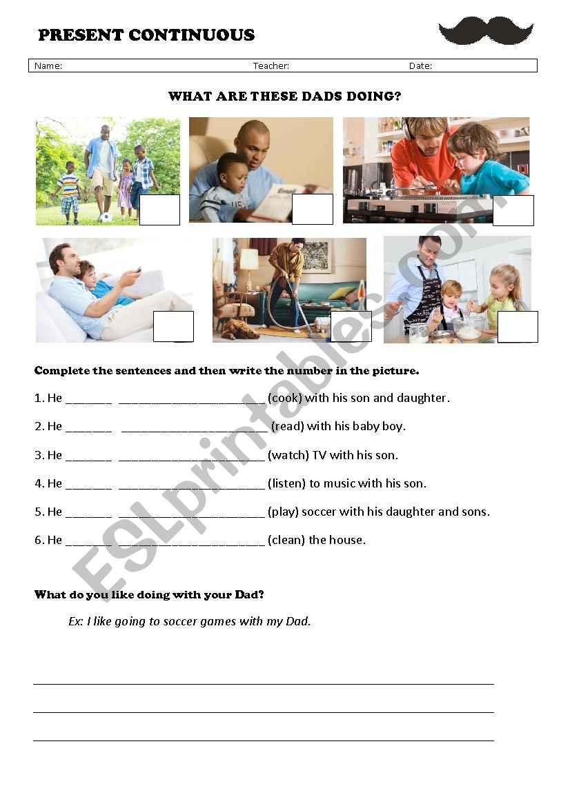 Present Continuous Fathers worksheet