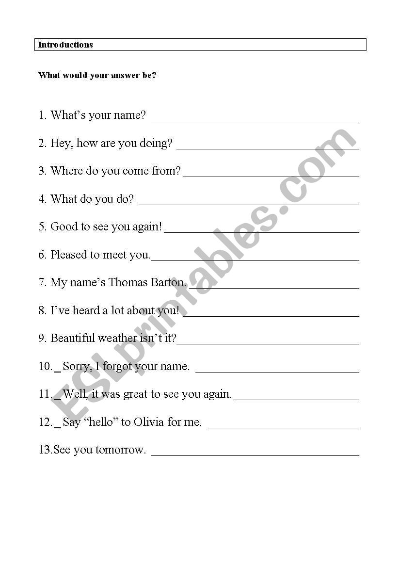 Introductions exercises worksheet