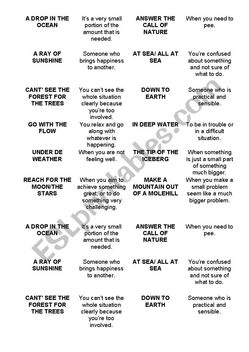 Idioms related to nature worksheet