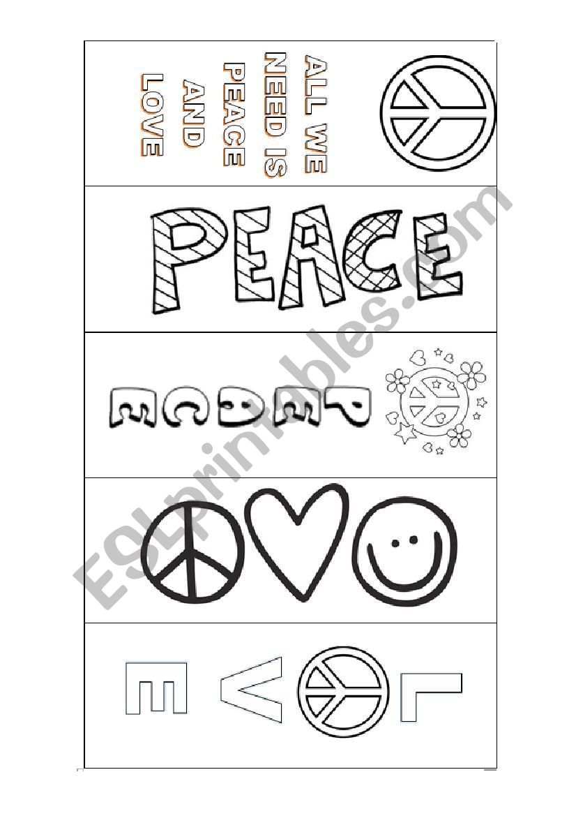 Peace Bookmarks worksheet