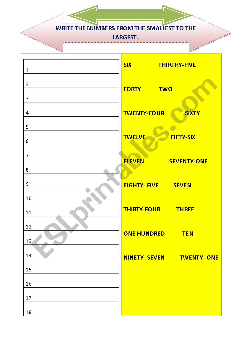 NUMBERS worksheet