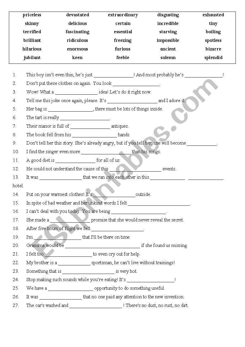 Expressive adjectives worksheet