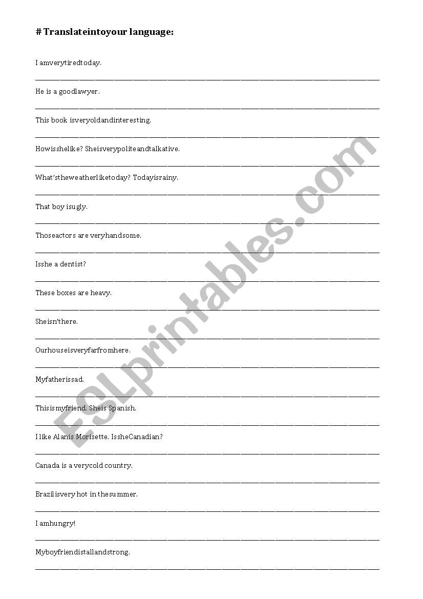 Translation Exercise worksheet