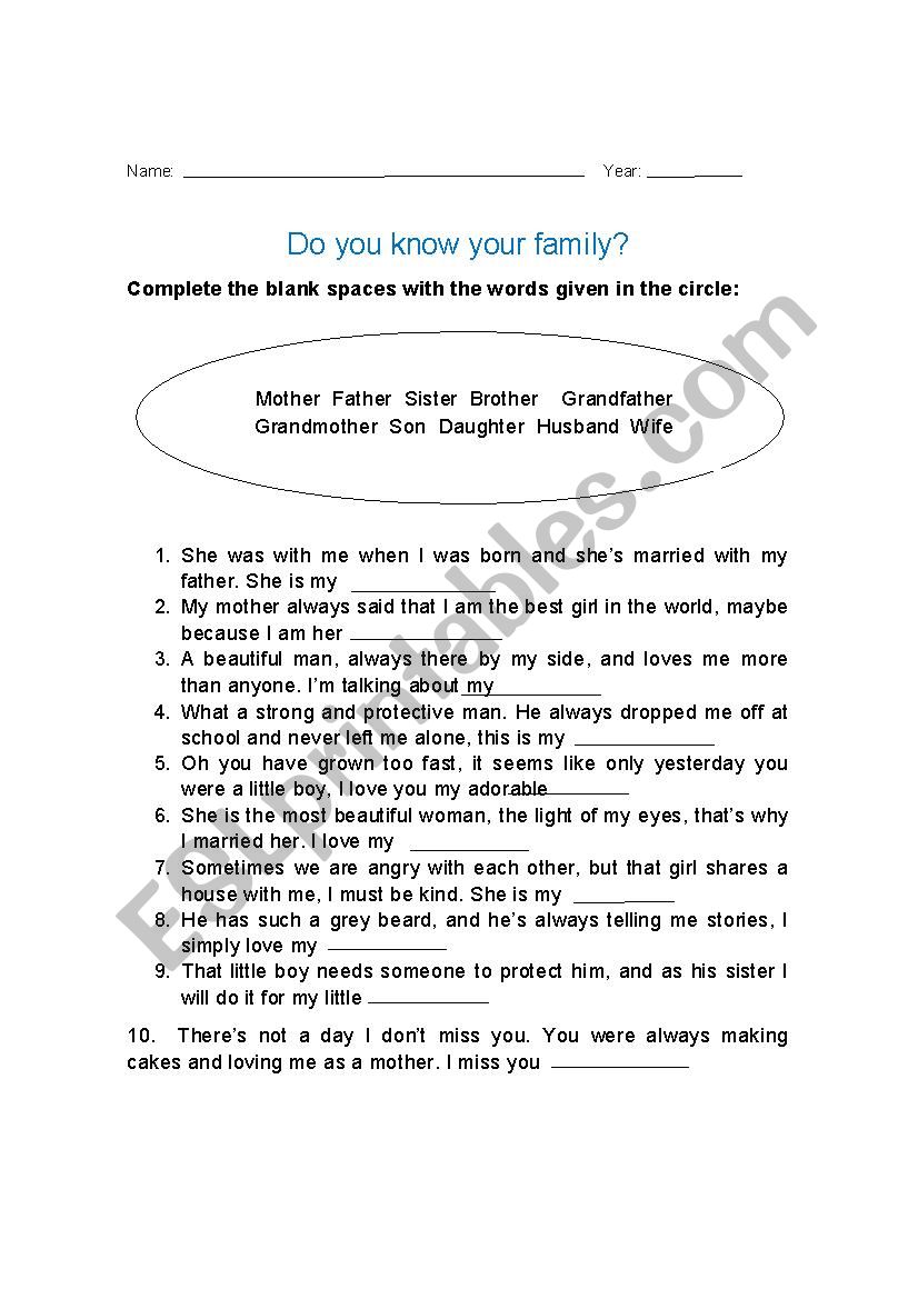 Do you know your family? worksheet