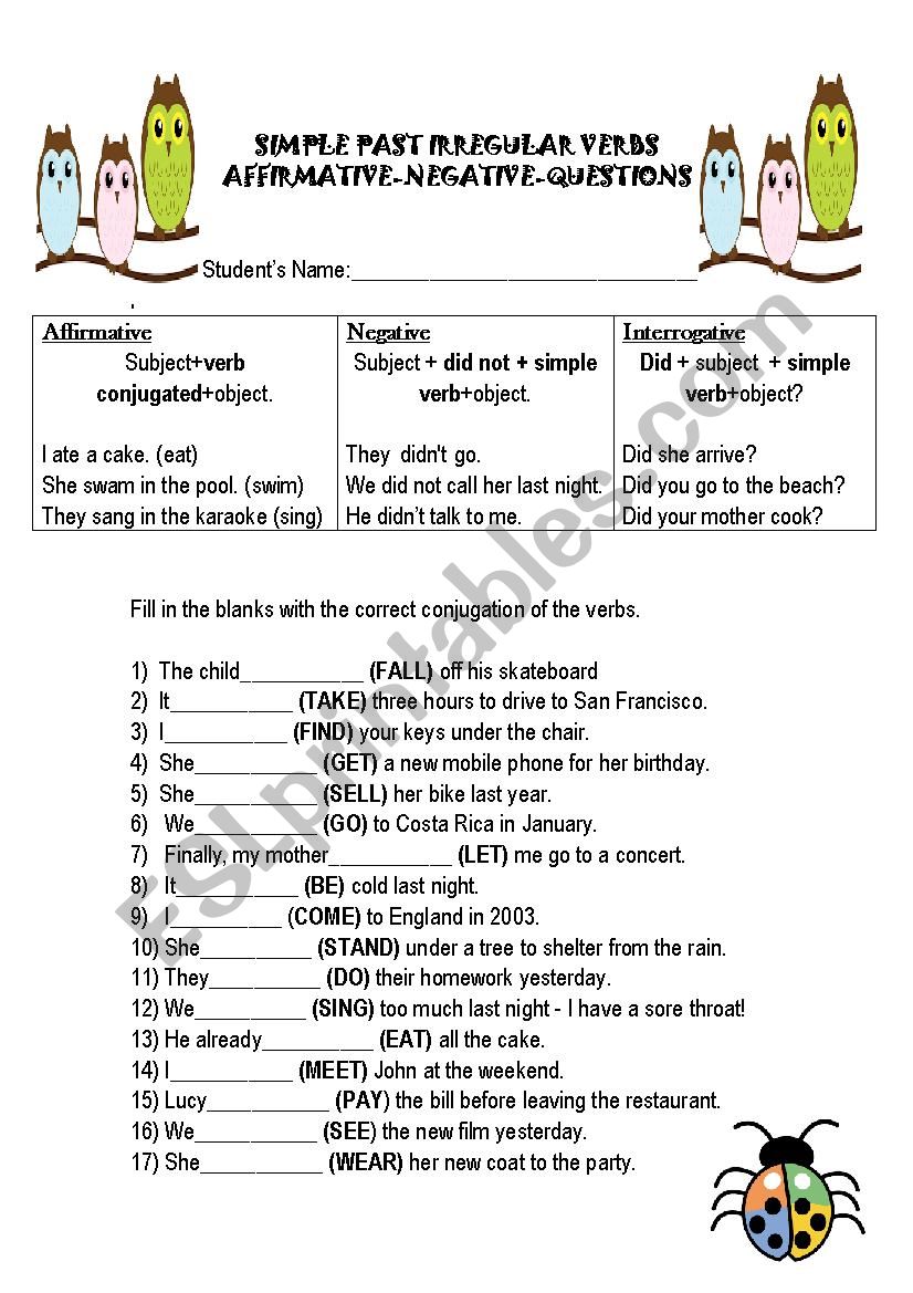 Irregular Verbs Simple Past worksheet