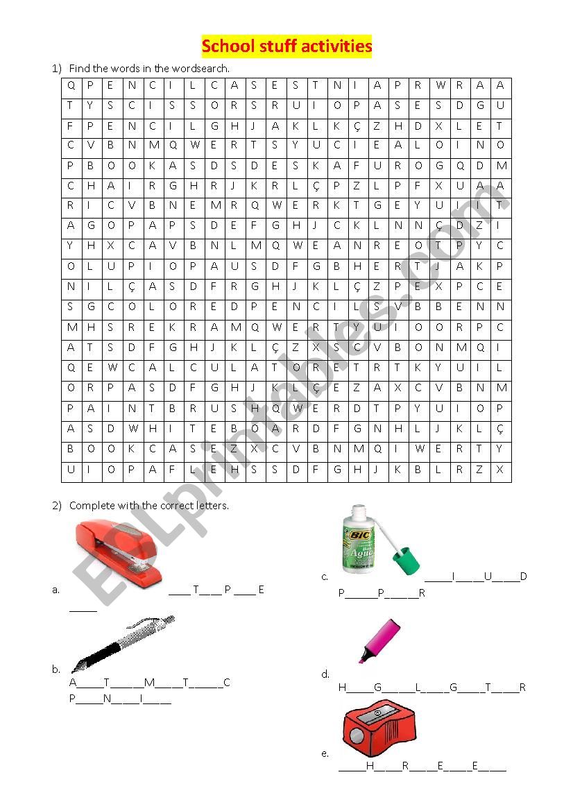 School stuff activities  worksheet