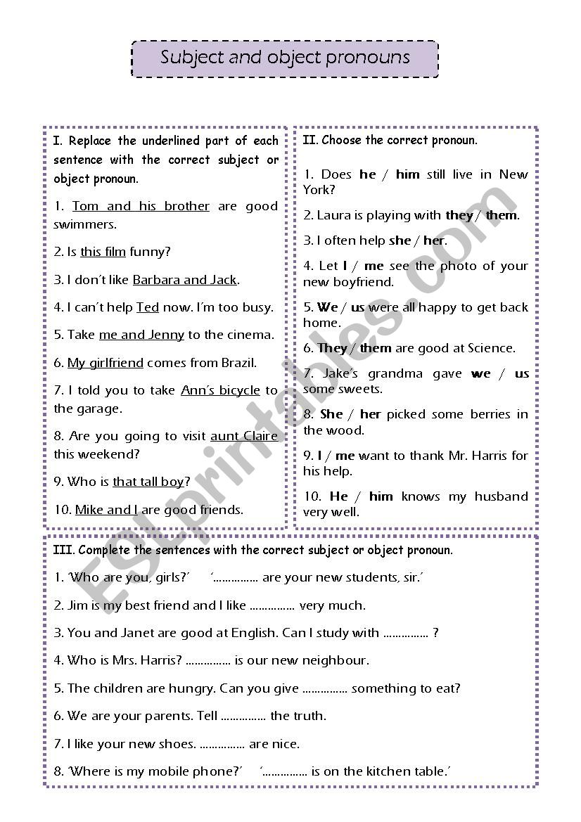 Pronouns worksheet