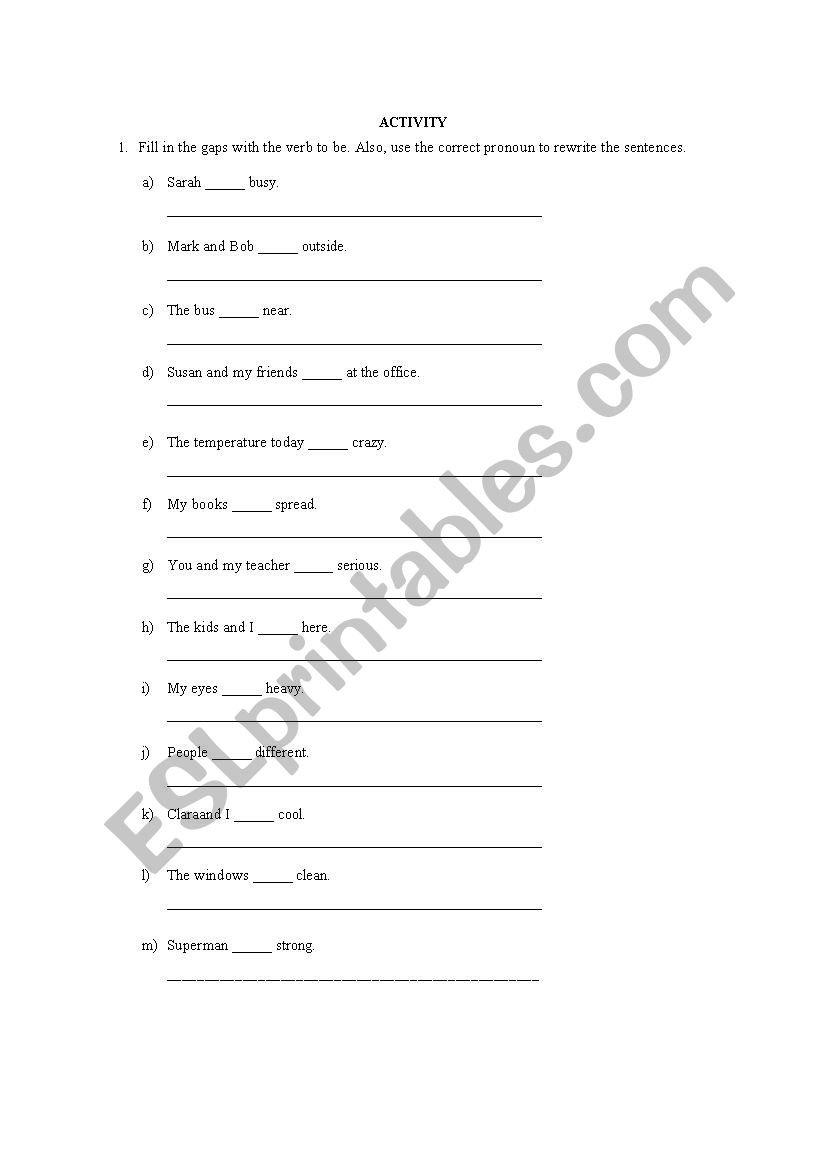 Verb to be exercise worksheet