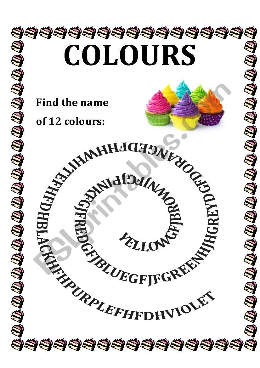 Colours - Spiral Wordsearch worksheet