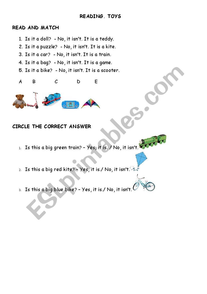 Reading. Toys. worksheet