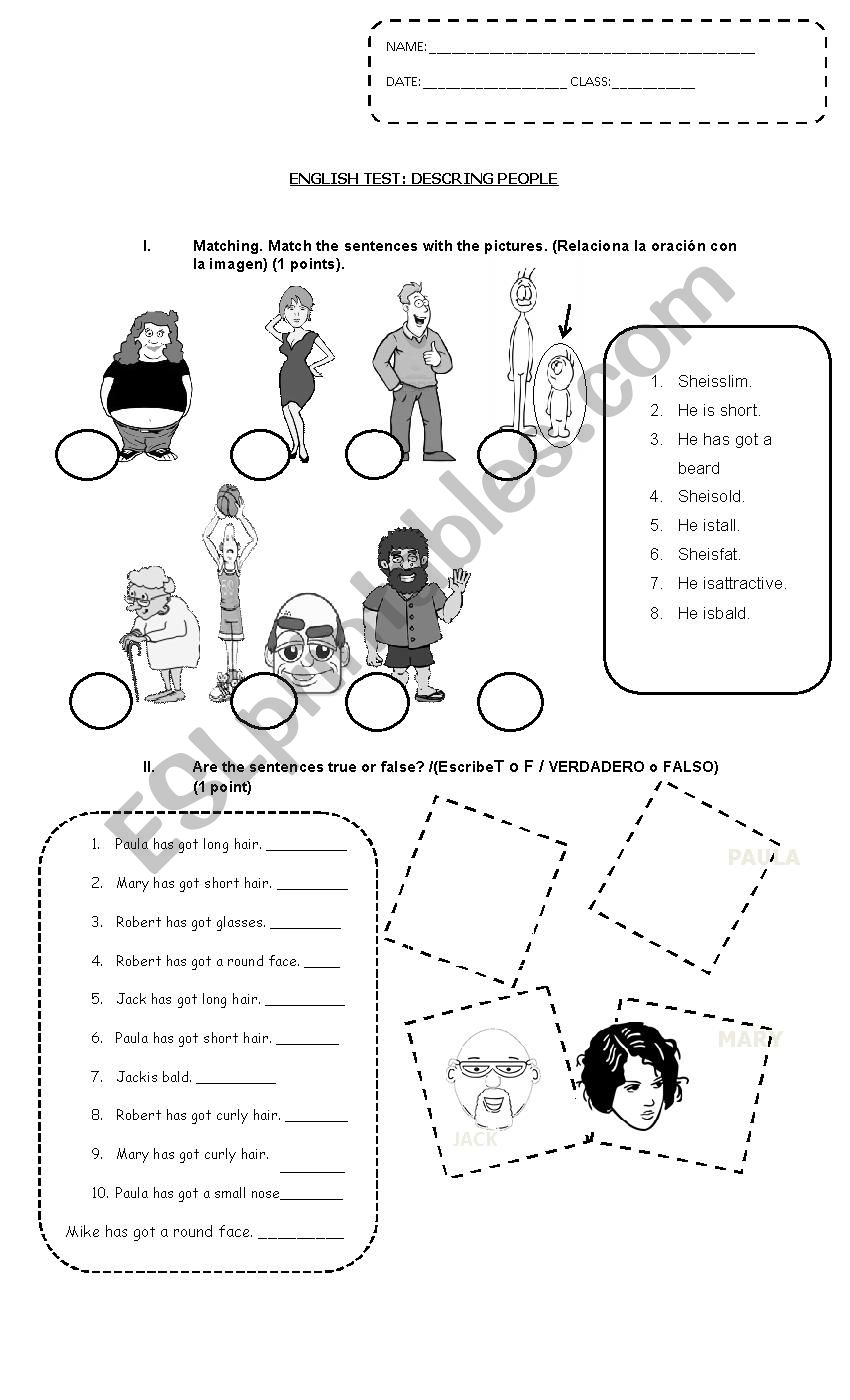 DESCRIBING PEOPLE ENGLISH TEST