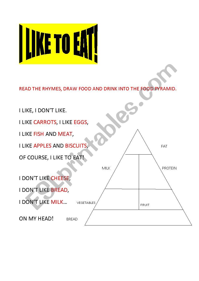 I LIKE TO EAT! worksheet