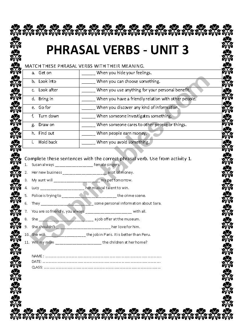 phrasal verbs worksheet