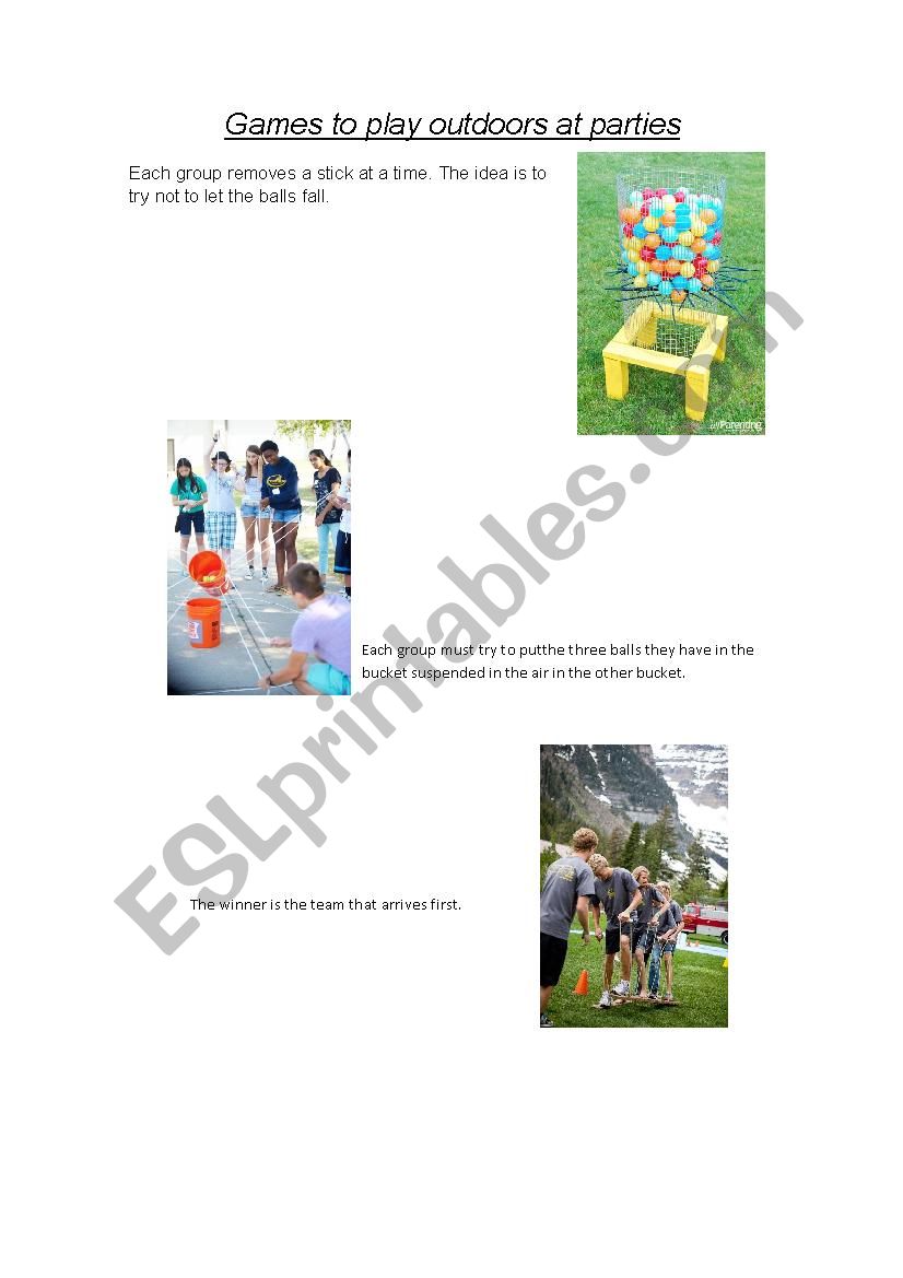 Outdoor games for parties worksheet