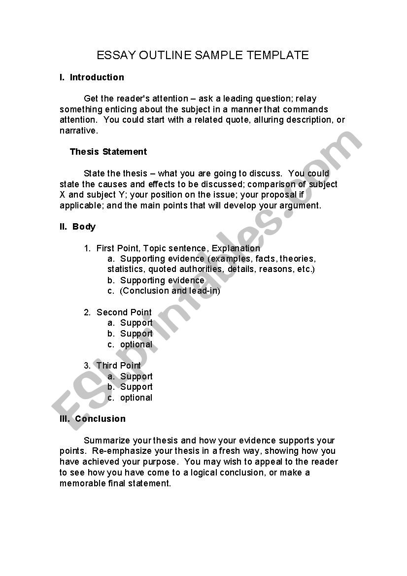 5 Paragraph Essay Template worksheet