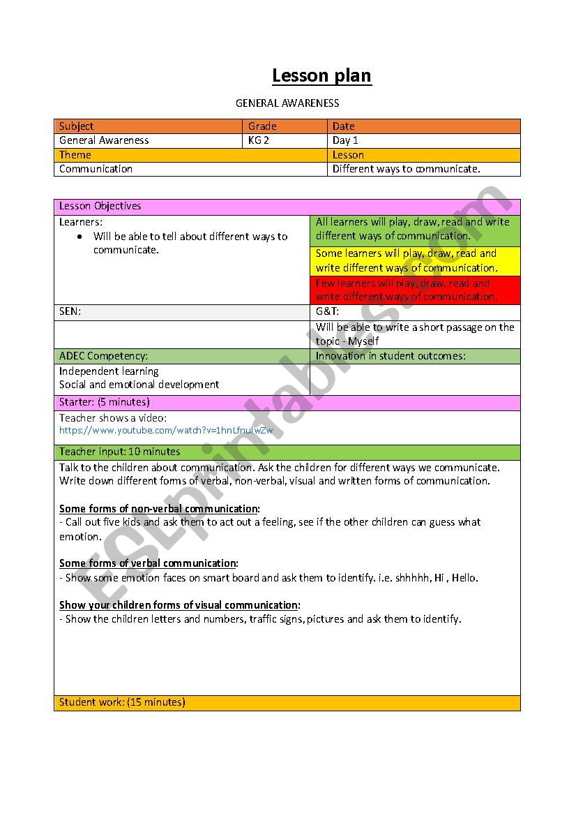 Lesson plan - Living & Non Living Things