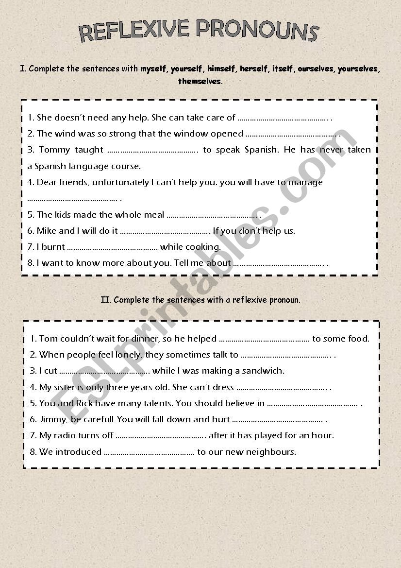 Reflexive pronouns worksheet