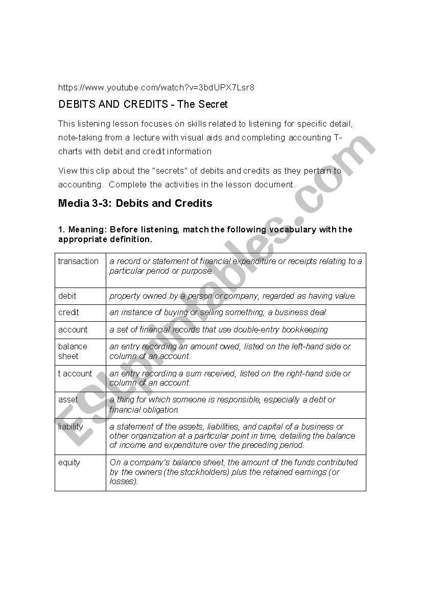 ACCOUNTING VOCABULARY  worksheet