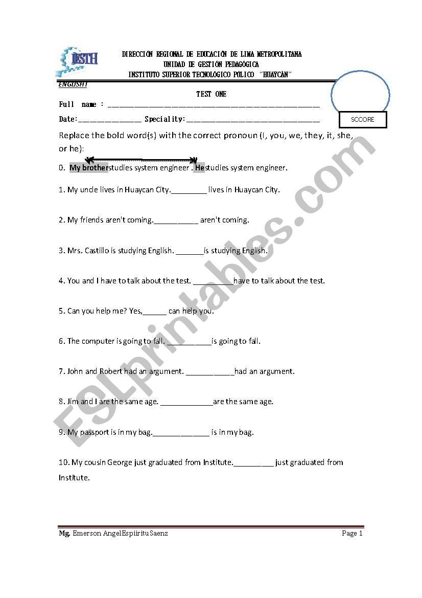 ENGLISH test worksheet