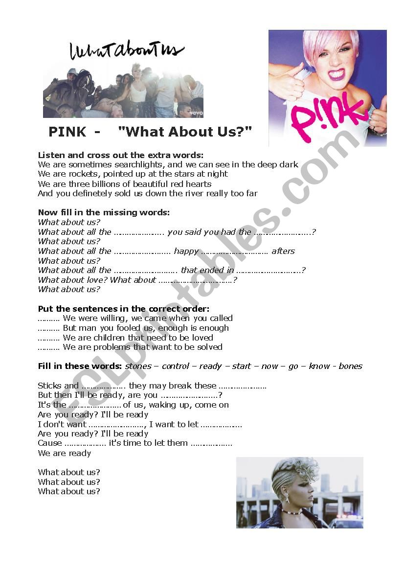 What About Us by PINK worksheet
