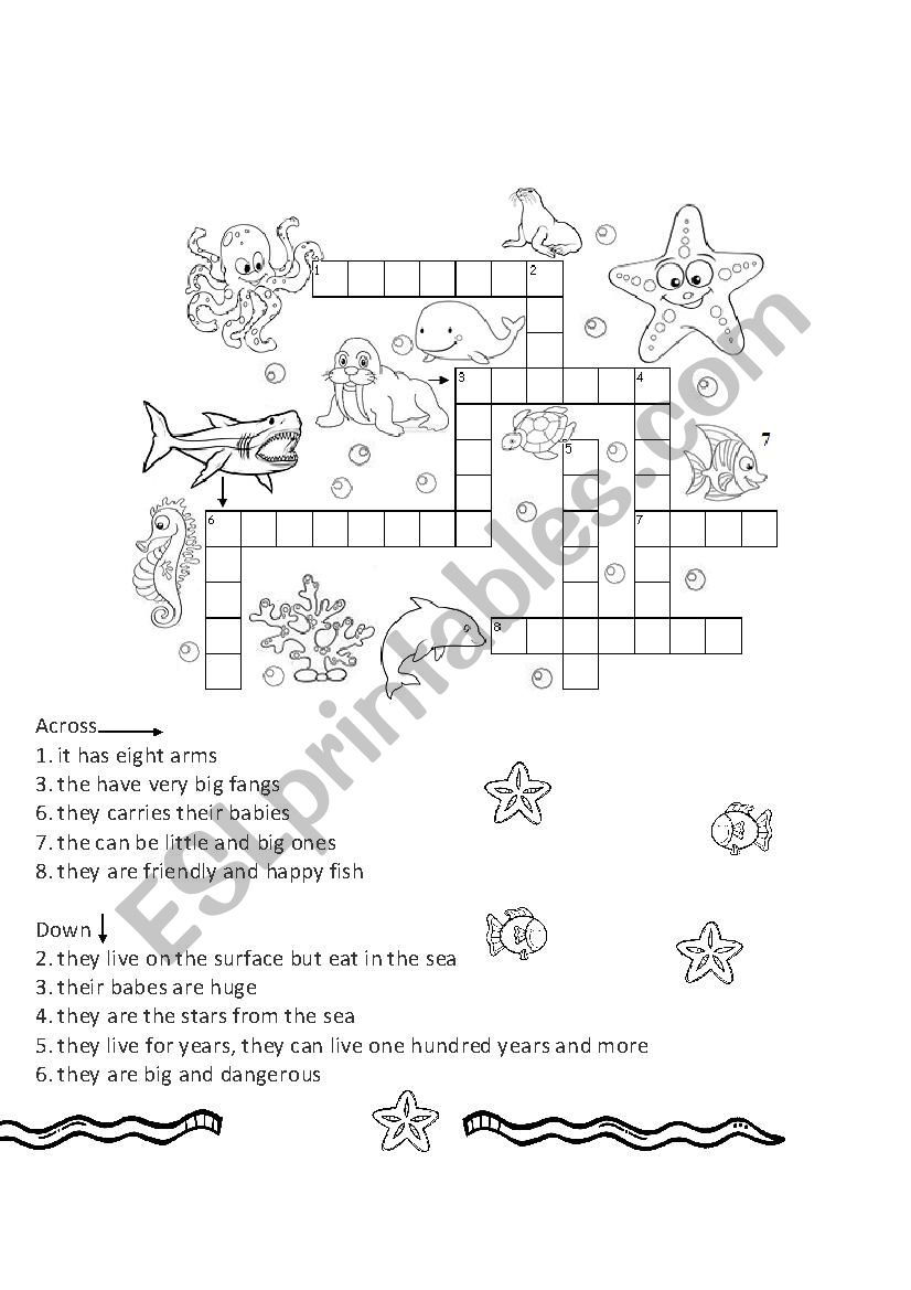 sea animals crossword worksheet