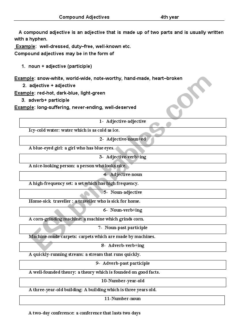 compound adjectives worksheet