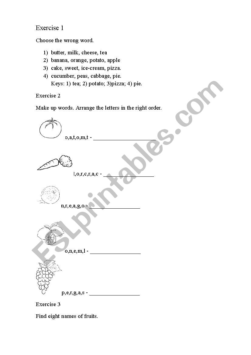 Fruits and vegetables worksheet