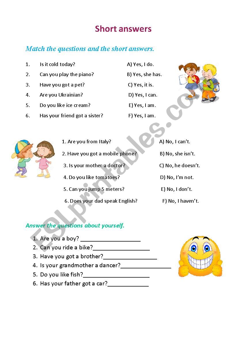 Short answers worksheet