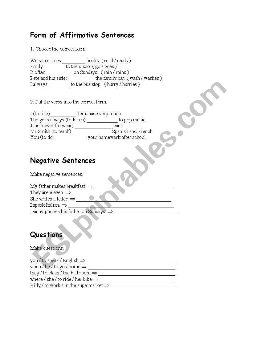 Present Simple worksheet