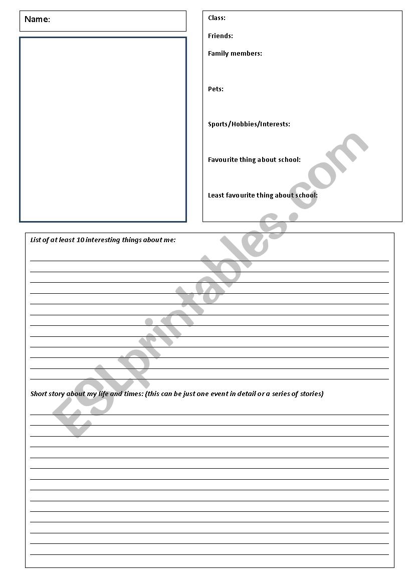Student Biography Worksheet worksheet