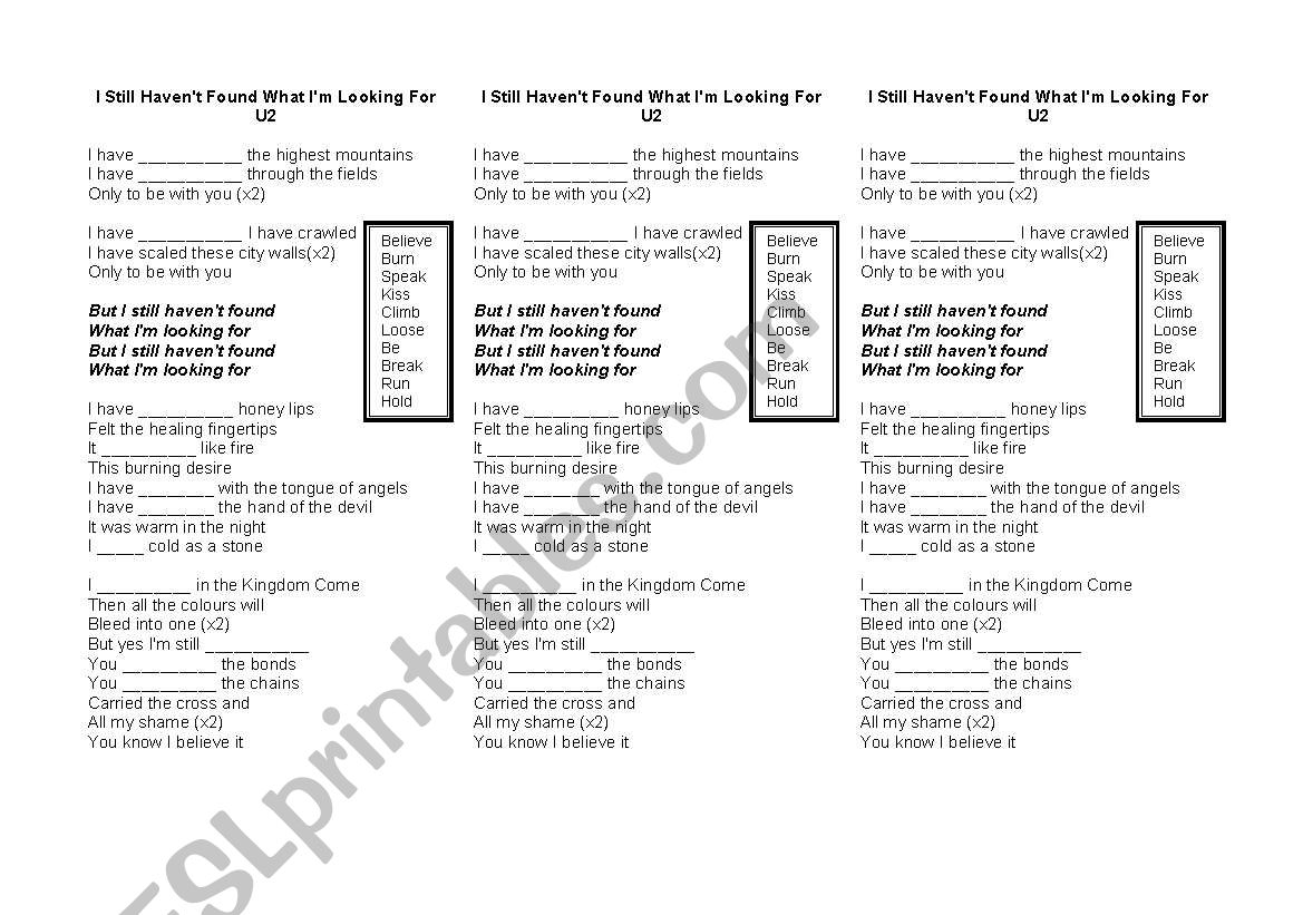 U2 - I still havenÂ´t found what IÂ´m looking for (Song to complete)
