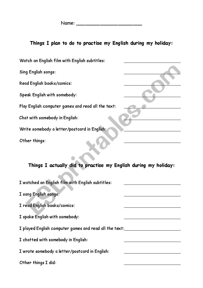 Holiday English worksheet