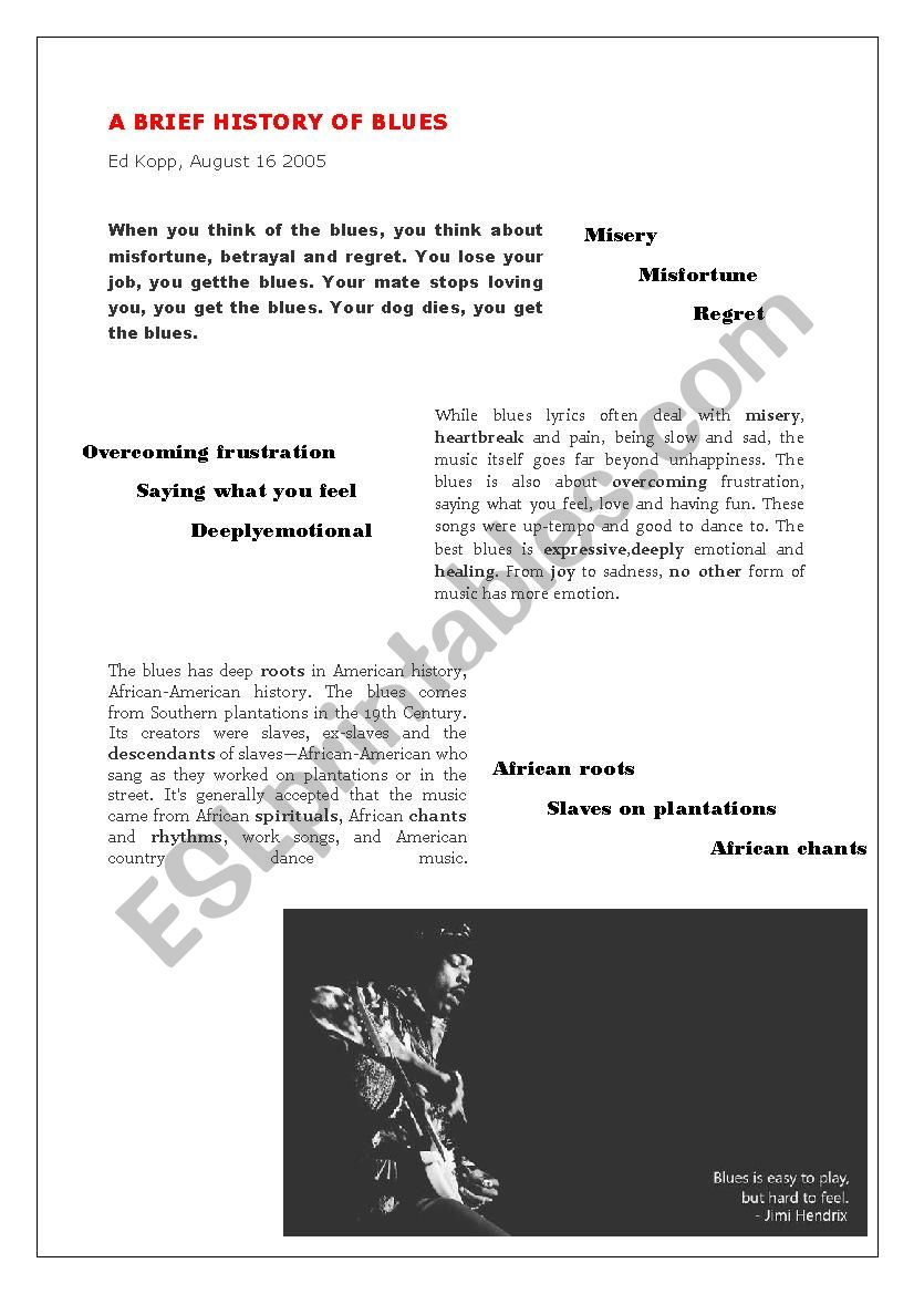 The History of Blues worksheet