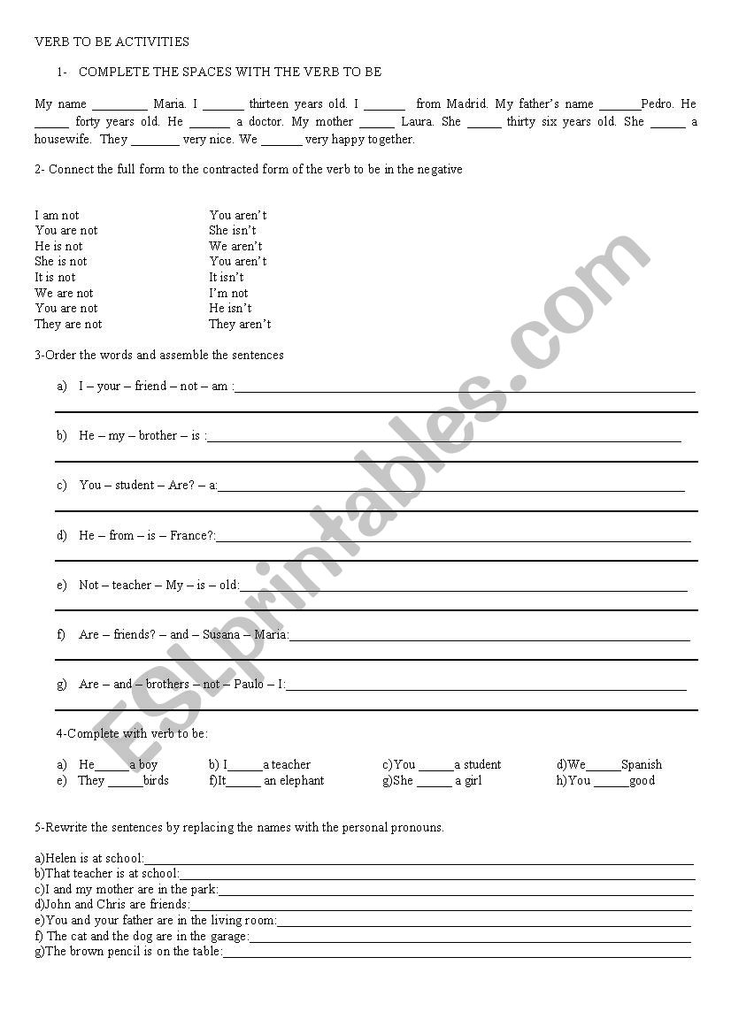 Verb to be activities worksheet