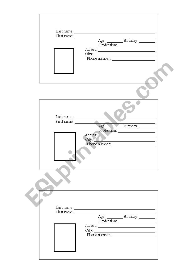 Identification Cards worksheet