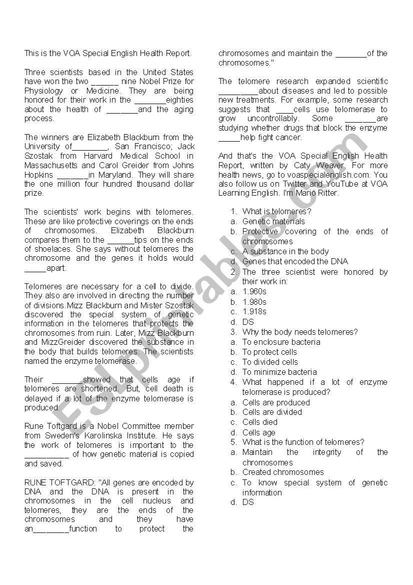 VOA LISTENING AND READING worksheet